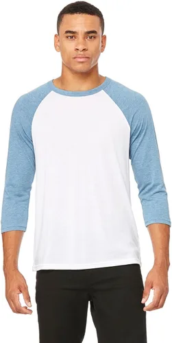 Vista 19 de Bella + Canvas - Camiseta de béisbol unisex con manga 3/4 (3200) DEEP HTHR/NEGRO Blanco/Negro