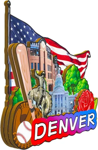 Vista 2 de Imán de madera para nevera de Denver Colorado, Estados Unidos, monumentos 3D, recuerdos coleccionables, decoración hecha a mano -1227