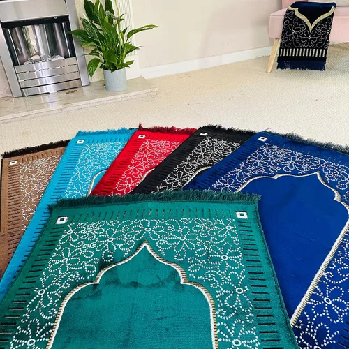 Vista 7 de Mihrab - Tapete de oración de terciopelo de lujo con estampado, 26.46 oz, peso Fabricado en Turquía (café)