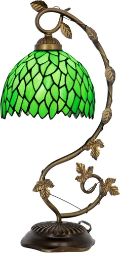 Vista 8 de Tiffany Table Lamp, Stained Glass Desk Light, 8X10X21 Inches, Metal Leaf Base (Brown Green Leaf)