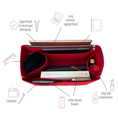 Vista 6 de Purse Organizer compatible with Telf** Bag, Large Organizer Medium Cup Holder, Handmade 2mm Premium Felt Insert with Silver Zipper, Snug Sturdy Fit