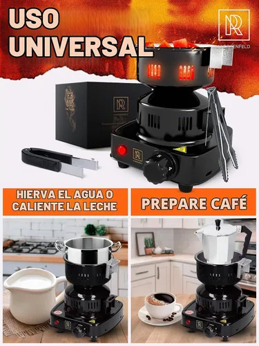 Vista 8 de Quemador de carbón – Encendedor Eléctrico de Carbón Multipropósito Aprobado Estufa Eléctrica – Encendedores de carbones de coco con pinzas