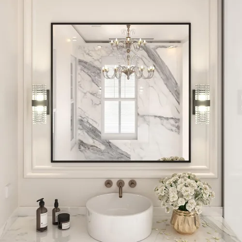 Vista 30 de LOAAO Espejo de Baño de Pared Rectangular Negro de 20"X30", Marco de Aleación de Aluminio Negro Mate, Vidrio Templado, se Cuelga Vertical u