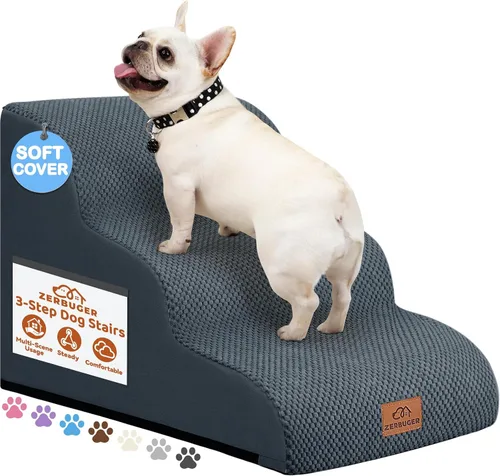 Vista 9 de Zerbuger Rampa para perros y escaleras para cama, beige de 3 escalones