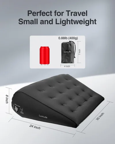 Vista 4 de Luxtude Almohada inflable de cuña para dormir, almohada de cuña de viaje para aliviar el dolor de espalda, soporte de elevación de pierna y rodilla