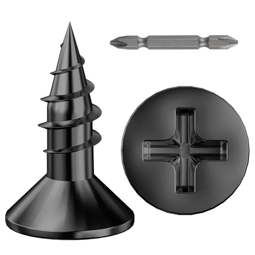 Vista 27 de Wensilon # 4X1 (460PCS) Tornillo de madera negro de cabeza plana 3X25, cabeza plana autorroscante de metal rápido