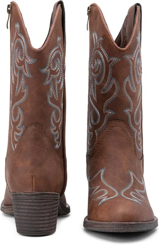 Vista 6 de Vepose Botas vaqueras para mujer 9800 Vaquera de media pantorrilla Botas bordadas occidentales para mujer