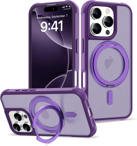 Vista 49 de Funda para iPhone 11 con soporte de anillo magnético giratorio de 360° [compatible con Mag-Safe] [Protección de grado militar] Funda translúcida