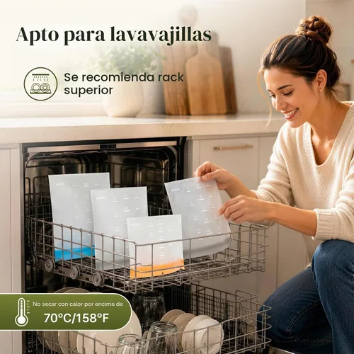 Vista 3 de Bolsas de almacenamiento reutilizables aptas para lavavajillas de pie, bolsas de sándwich reutilizables sin BPA – Bolsas de congelador de un galón a