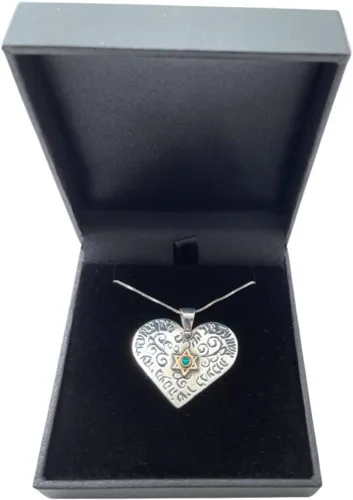 Vista 2 de Baltinester Collar de corazón de cábala en plata de ley 925 maciza y oro con turquesa azul, collar de Cabalá, colgante de corazón de estrella judía