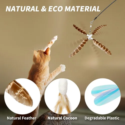 Vista 2 de uahpet Juguetes de plumas naturales para gatos de interior, varita retráctil para gatitos, 60 pulgadas, distancia de caza segura, juguetes