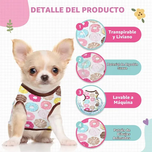 Vista 4 de Camisa para perros pequeños, lindas camisetas de algodón suave sin mangas para perros pequeños, gatos, chaleco para perritos, camiseta para Donut