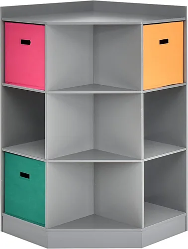 Vista 9 de HONEY JOY Organizador de almacenamiento de juguetes para niños, armario de almacenamiento de 9 cubos de juguetes con estante de exhibición y 3