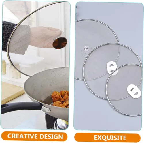 Vista 7 de 3pcs Stainless Steel Splatter Screen for Frying Pan Oil Guard