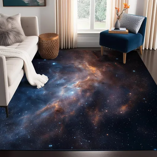 Vista 17 de Alfombra de galaxia de 2 x 3 pies, alfombra espacial para niños y niñas, dormitorio, sala de estar, océano, transbordador, barco, alfombra de noche