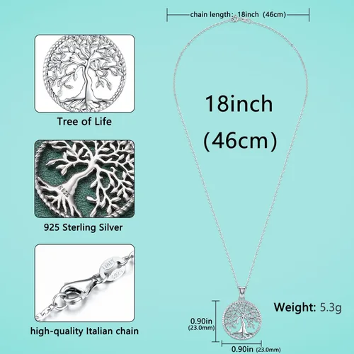 Vista 2 de Aniu Collar de plata para mujeres y niñas colgante de árbol de la vida familiar de plata de ley con caja de regalo de joyería fina cadena de 18