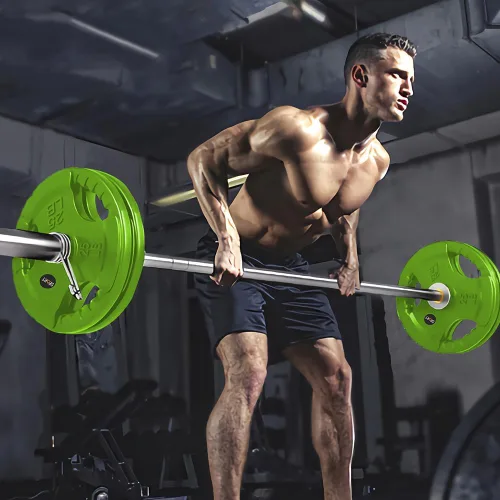 Vista 5 de SPART Placas de Peso Olímpico de 2 Pulgadas con Recubrimiento de Goma de Color en Pares o Individual para Entrenamiento de Fuerza, Levantamiento