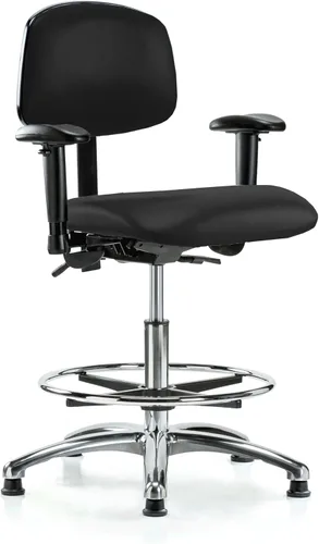 Vista 41 de PERCH - Silla giratoria con ruedas para alfombra o linóleo, cromado, Textil, Tela negra