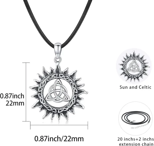 Vista 3 de PERZAT Collar de nudo celta de plata de ley, collar de nudo de trinidad celta, collar con colgante de sol, collar de triquetra, collar de nudo