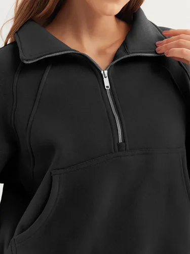 Vista 5 de WYNNQUE Womens Half Zip Cropped Pullover Sweatshirts Fleece Quarter Zipper Hoodies Winter Clothes Sweaters Thumb Hole