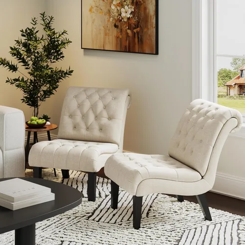 Vista 14 de Alunaune Silla de sala de estar, silla decorativa moderna, tapizada sin brazos, silla de dormitorio, sofá y respaldo de tela, sillón reclinable