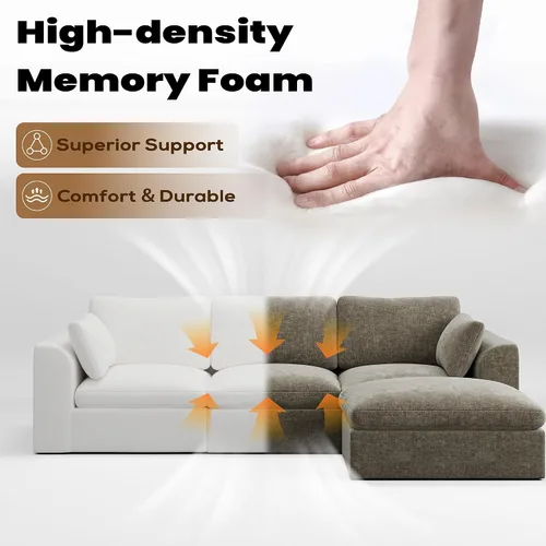 Vista 9 de Sofás seccionales Cloud de 110 pulgadas para sala de estar, sofá convertible sin hueso en forma de L con otomana, juego de sofá modular de gran