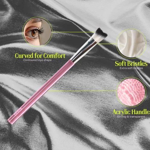 Vista 5 de Cepillo de limpieza para extensiones de pestañas, cepillo de champú, suave, curvado, esponjoso, limpieza (1 paquete, rosa)