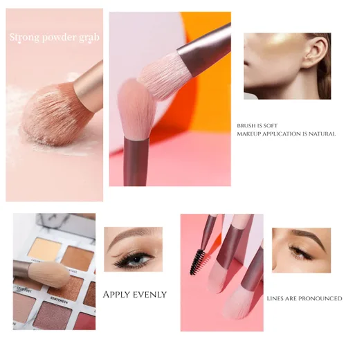 Vista 7 de Juego de brochas de maquillaje de 7 a 8 piezas, para base, polvo, sombra de ojos rubor, pestañas y corrector OPP Bag (beige)