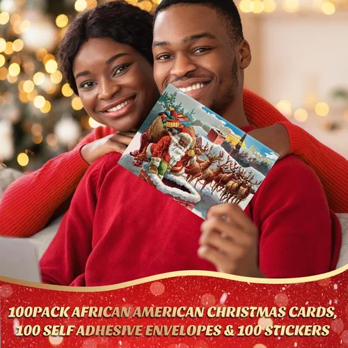 Vista 3 de Zhanmai 100 juegos de tarjetas de Navidad negras afroamericanas, tarjetas religiosas negras con sobres para suministros de Navidad (Vintage)