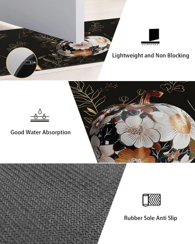 Vista 3 de Pumpkins Black Bath Mat for Tub,Non Slip Bathroom Floor Runner Rug Quick Dry & Absorbent Diatomaceous Earth Shower Sink Kitchen Washable