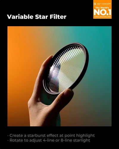 Vista 2 de K&F CONCEPT Filtro de estrella variable de 49 mm, filtro de estrella cruzado, filtro de estrella de 4, 8 puntos -18 capas de recubrimiento, filtro