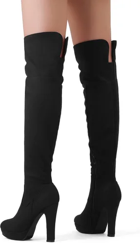 Vista 4 de Dream Pairs - Botas elásticas por encima de la rodilla para mujer con tacón grueso y plataforma