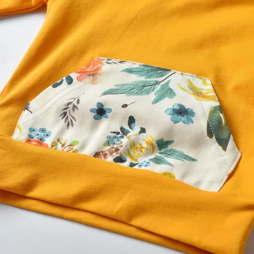 Vista 4 de Conjunto de sudadera con capucha floral de manga larga para bebé niña con bolsillo y diadema