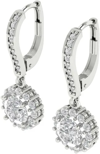 Vista 2 de Aretes colgantes de 3.55 quilates de corte redondo ideal VVS1 sin conflictos, con halo de piedras preciosas solitario de moissanita genuina