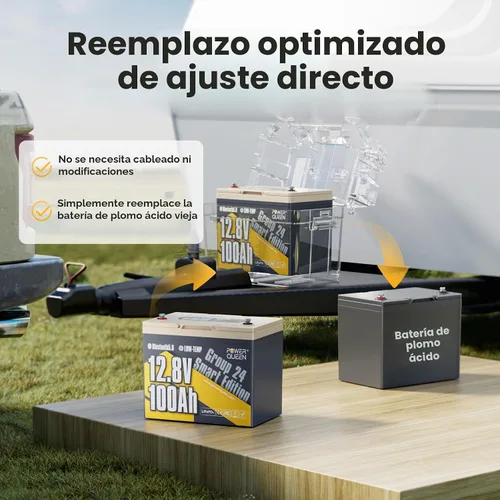 Vista 4 de Power Queen - Batería de litio LiFePO4 de 12 V 100 Ah para RV, marina, remolque