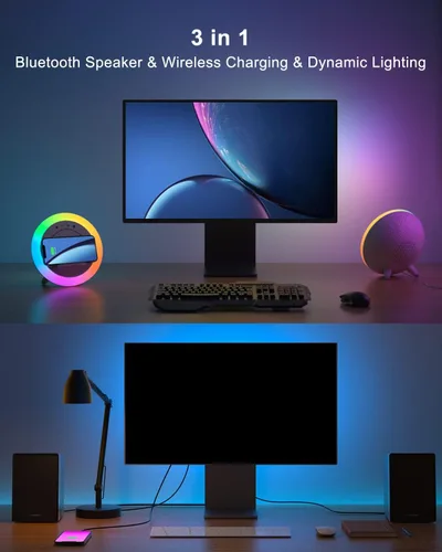 Vista 6 de Swarmir Altavoz Bluetooth con luces, altavoz de carga inalámbrica, las mejores ideas de regalo de cumpleaños para adolescentes, aplicable