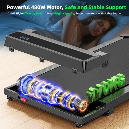 Vista 5 de Walking Pad Treadmill with 5% Incline - Under Desk Running Machine Mat Pads for Home Office Portable Small Compact Quiet Flat Indoor Magnetic Negro
