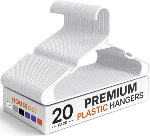 Vista 10 de HOUSE DAY Perchas de Plástico Premium Paquete de 10, Perchas para Ropa que Ahorran Espacio, Colgador Resistente para Abrigos - Organizadores