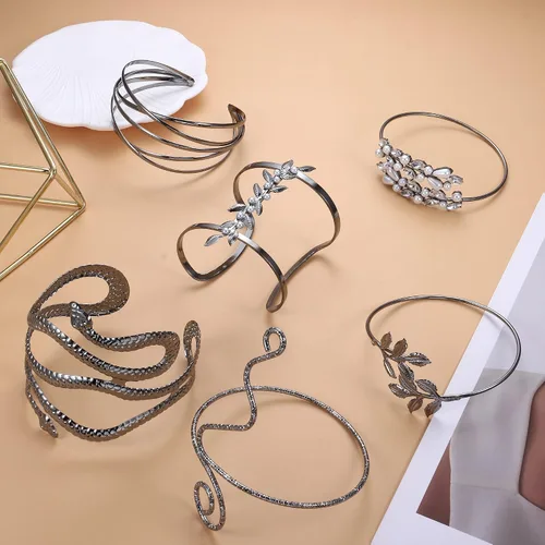 Vista 2 de UBGICIG 6 piezas de brazalete de brazo superior de brazo abierto, joyería ajustable para mujer, accesorios de disfraz de diosa, circonita