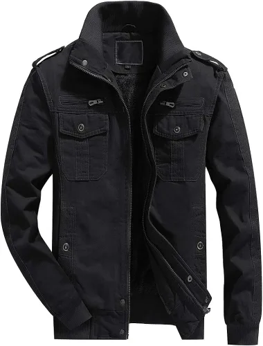 Vista 4 de CRYSULLY - Chaqueta de invierno de forro polar para hombre, estilo informal, con varios bolsillos, abrigo de campo