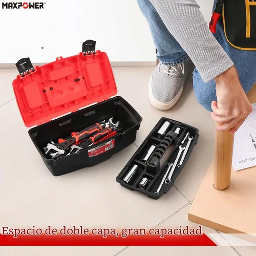 Vista 5 de MAXPOWER - Caja de herramientas de 13 pulgadas, caja de herramientas pequeña con bandeja extraíble y organizador de caja de herramientas con doble