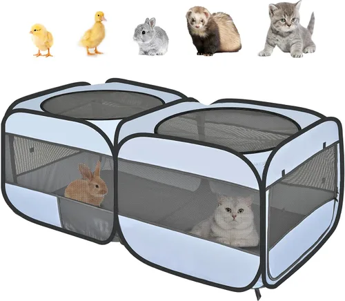 Vista 16 de 2 en 1 Pop Up Cat Dog Playpen con área de caja de arena no desmontable Azul polvoriento