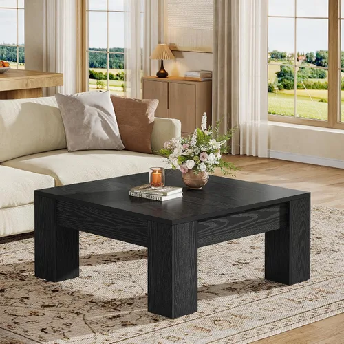 Vista 5 de Tribesigns Mesa de centro cuadrada moderna, mesa auxiliar de madera de 39 pulgadas con patas resistentes, mesa central rústica para sala de estar