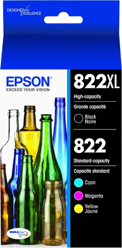 Vista 2 de Epson T822 DURABrite Ultra Ink Paquete combinado de cartuchos de color negro y estándar de alta capacidad (T822XL-BCS) y cartucho negro de capacidad