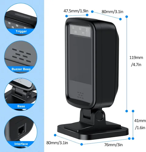 Vista 5 de 1D/2D automático omnidireccional de escritorio con cable USB lector de código de barras, Plug and Play, escáner de código de barras manos libres
