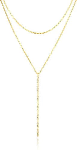 Vista 7 de MBW Lariat Collar para mujer, moderno, chapado en oro de 14 quilates, cadena de plata delicada en Y, collar largo y simple con perlas cúbicas