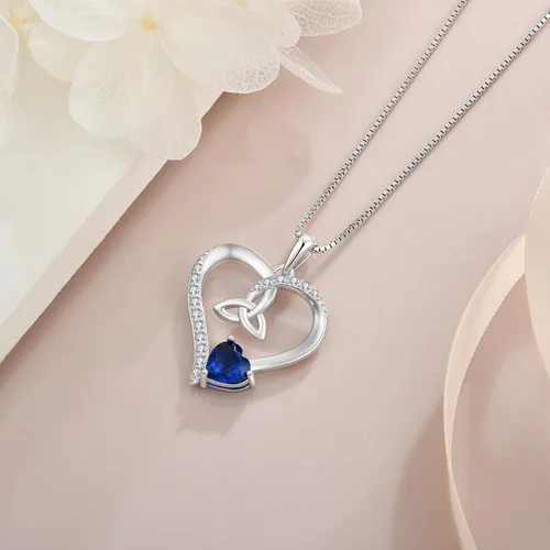 Vista 35 de Collar de corazón con nudo celta de plata de ley 925, collar con colgante para mujer, joyería de piedra natal