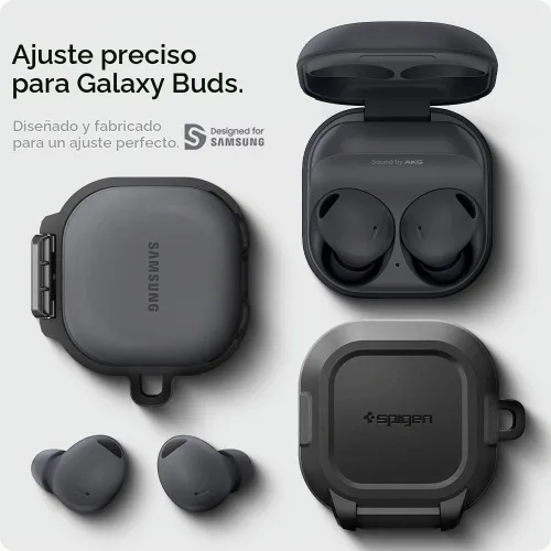 Vista 2 de Spigen Ajuste de bloqueo para Galaxy Buds Core, Buds FE, Buds 2 Pro y Buds Live Clip de bloqueo seguro, TPU y PC de doble capa, protección contra