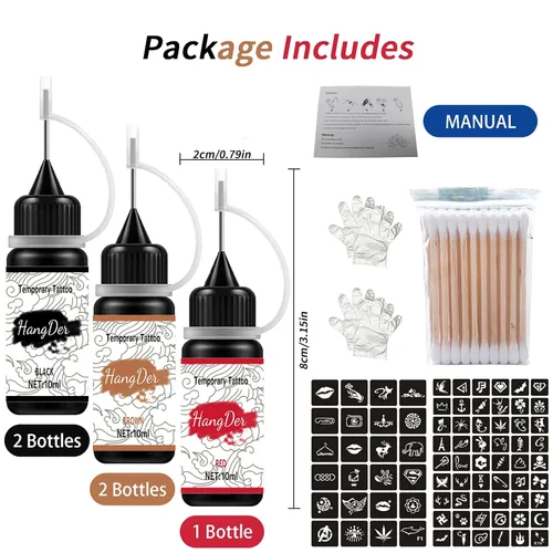 Vista 4 de Yomagine - Kit de tatuajes temporales, tinta de tatuaje semipermanente, pecas falsas tatuajes temporales para mujeres, hombres y adolescentes, tinta