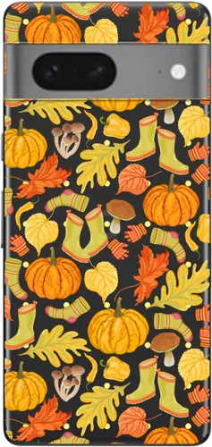 Vista 2 de Blingy's Funda para Google Pixel 7 Pro, lindo patrón de calabaza otoñal con hojas, divertido diseño de otoño, funda protectora transparente de TPU